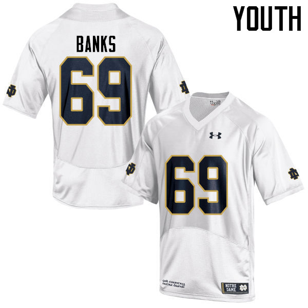 Youth NCAA Notre Dame Fighting Irish #69 Aaron Banks Stitched College Under Armour Authentic White Football Jersey EH10R43HX